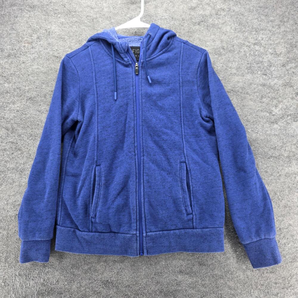 FIGS Hoodie Womens XS Blue Full Zip Hooded Pockets Lined Fleece Logo Sweatshirt
